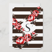 Invitation Rayures florales et noires et blanches rouges (Dos)