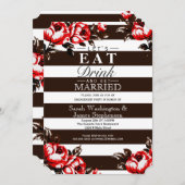 Invitation Rayures florales et noires et blanches rouges (Devant / Derrière)