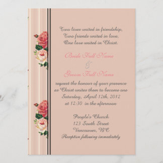 Invitation Rayures florales roses chrétiennes, religieuses