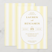Invitation Rayures jaunes élégantes (Devant / Derrière)