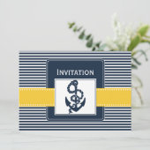 Invitation rayures marines, ancre, mariage nautique (Debout devant)