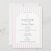 Invitation Rayures modernes Christening Baptême Blush Rose Gi (Devant)