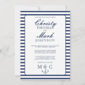 Invitation Rayures Nautiques Mariage Ancre Navy (Devant)