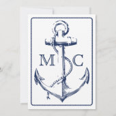 Invitation Rayures Nautiques Mariage Ancre Navy (Dos)