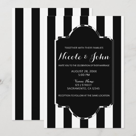 Invitation Rayures noires et blanches Élégance chic moderne p (Devant / Derrière)