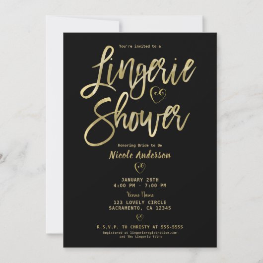 Invitation Rayures noires et blanches Glam Or Lingerie Douche (Devant)