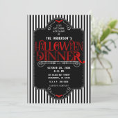 Invitation Rayures noires et blanches Gothique rouge Hallowee (Debout devant)
