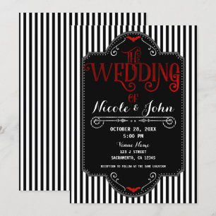 Invitation Rayures noires et blanches mariage gothique chauve