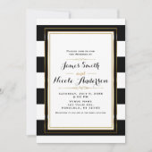 Invitation Rayures noires et blanches Or Chic Élégant Mariage (Devant)