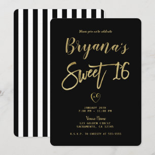 Invitation Rayures noires et blanches Or chic Moderne Sweet 1