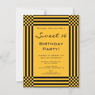 Invitation Rayures noires et jaunes Fête d'anniversaire Sweet