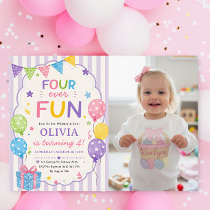 Invitation Rayures Quatre Toujours Amusant Anniversaire Color