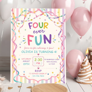Invitation Rayures Quatre Toujours Amusant Anniversaire Color