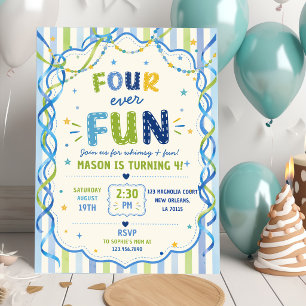 Invitation Rayures Quatre Toujours Amusant Anniversaire Color