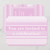 Invitation rayures rose bébé (Devant / Derrière)