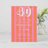 Invitation Rayures rose orange moderne 40e anniversaire  (Debout devant)