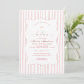 Invitation Rayures Rose Pâle Baptême pour Fille (Debout devant)