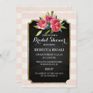 Invitation Rayures roses florales de ~ d'invitation de Fête