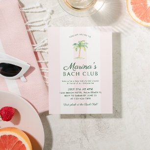 Invitation Rayures roses Palm Beach Bach Club Enterrement de