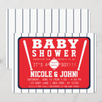 Rayures rouges bleues et blanches Baseball Baby Sh