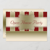 Invitation Rayures rouges ouvertes d'or de parties (Devant / Derrière)