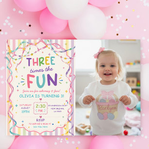 Invitation Rayures Trois Fois Plus De Fun Anniversaire Coloré