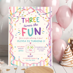 Invitation Rayures Trois Fois Plus De Fun Anniversaire Coloré