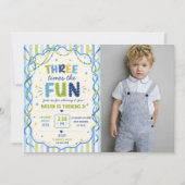 Invitation Rayures Trois Fois Plus De Plaisir Anniversaire Co (Devant)