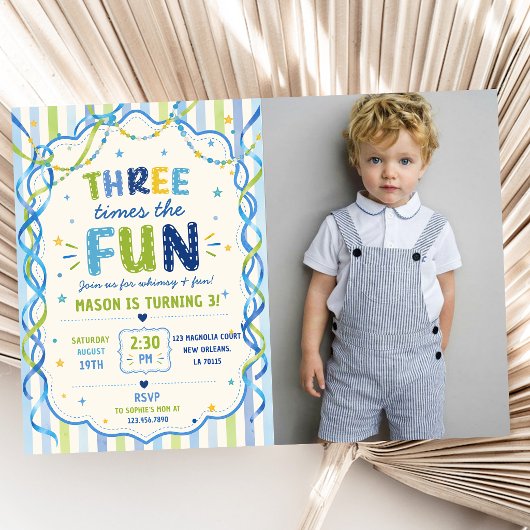 Invitation Rayures Trois Fois Plus De Plaisir Anniversaire Co