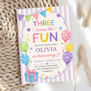 Invitation Rayures Trois Fois Plus De Plaisir Anniversaire Co