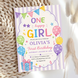 Invitation Rayures Une Fille Heureuse Anniversaire Coloré