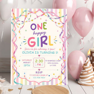 Invitation Rayures Une Fille Heureuse Anniversaire Coloré