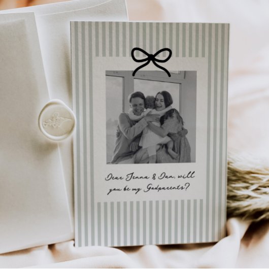 Invitation Rayures Vert Sauge Parrain et Marraine Proposition