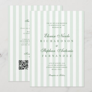 Invitation Rayures Vert Sauge Tout en Un Mariage Argent Ancie