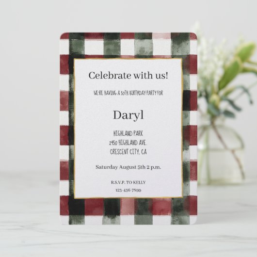 Invitation Rayures Vertes Rouges Anniversaire (Debout devant)