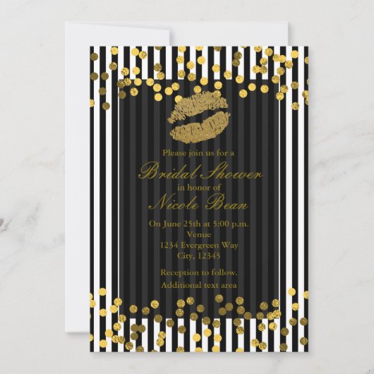 Invitation Rayures verticales noires et blanches Kiss Gold Li (Devant)
