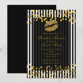 Invitation Rayures verticales noires et blanches Kiss Gold Li (Devant / Derrière)