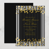 Invitation Rayures verticales noires et blanches points en fe (Devant / Derrière)