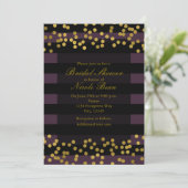Invitation Rayures violettes et noires points en feuille doré (Debout devant)