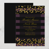 Invitation Rayures violettes et noires points en feuille doré (Devant / Derrière)