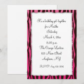 Invitation Rayures Zèbre Rose Noir (Devant / Derrière)