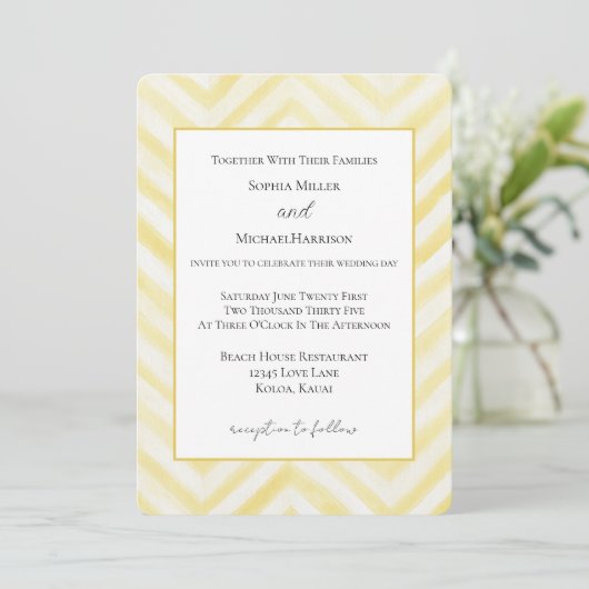 Invitation Rayures Zigzag Jaune Mariage   (Debout devant)