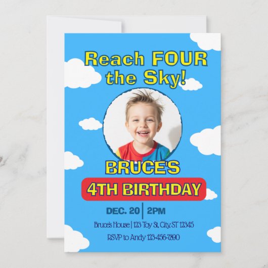 Invitation Reach FOUR the Sky, Picture Clouds 4th Birthday (Devant)