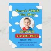 Invitation Reach FOUR the Sky, Picture Clouds 4th Birthday (Devant / Derrière)