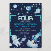Invitation Reach Four the Stars Blue Green Space 4th Birthday (Devant)
