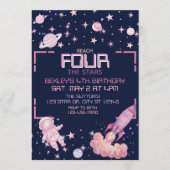 Invitation Reach Four the Stars Pink Space 4th Birthday (Devant)