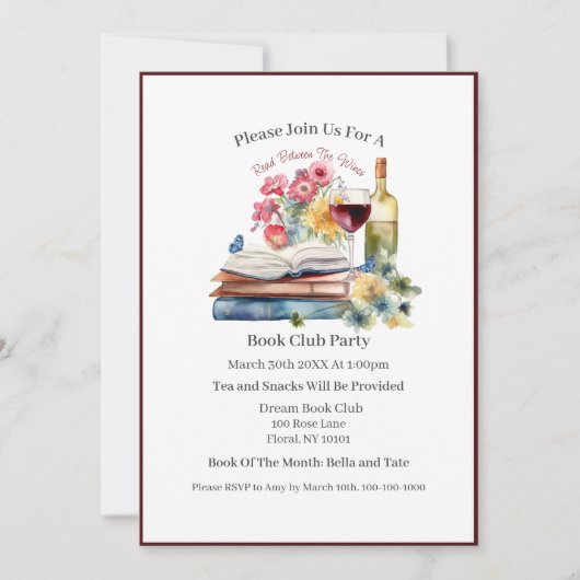 Invitation Read Between Wines, Book Club (Devant)