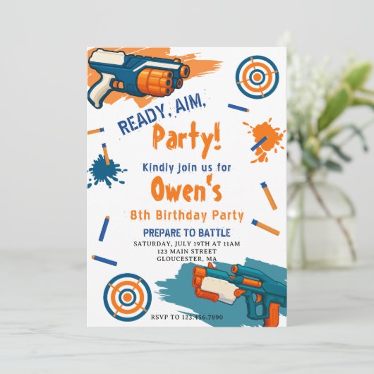 Invitation Ready, Aim, Party! Dart | Nerf Gun Themed Birthday (Debout devant)