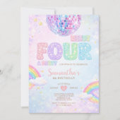 Invitation Ready FOUR a party Disco Rainbow Birthday (Devant)