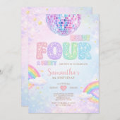 Invitation Ready FOUR a party Disco Rainbow Birthday (Devant / Derrière)